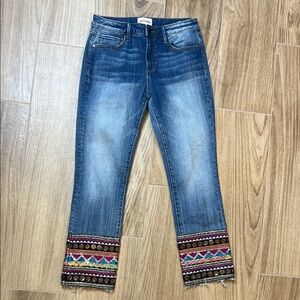 Driftwood Colette Denim Blue Jeans with‎ Multicolor Embroidery Embrllishments